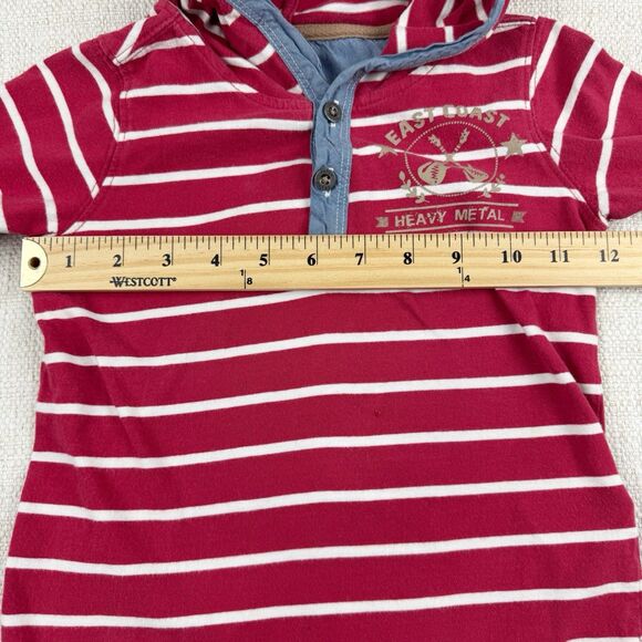 Pumpkin Patch Henley Hoodie Boys Size 3 Red White Striped Hooded T-Shirt Rock - Picture 9 of 12